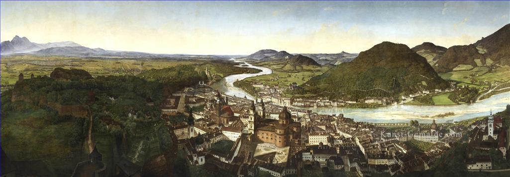 Das einzigartige Stadtpanorama JM Sattler Salzburg Österreichisches Stadtbild Ölgemälde